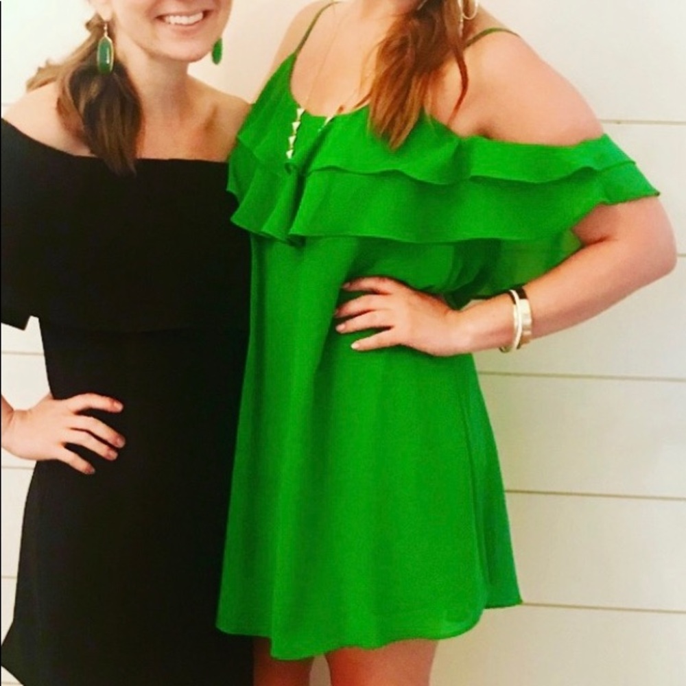 Green cold shoulder dress